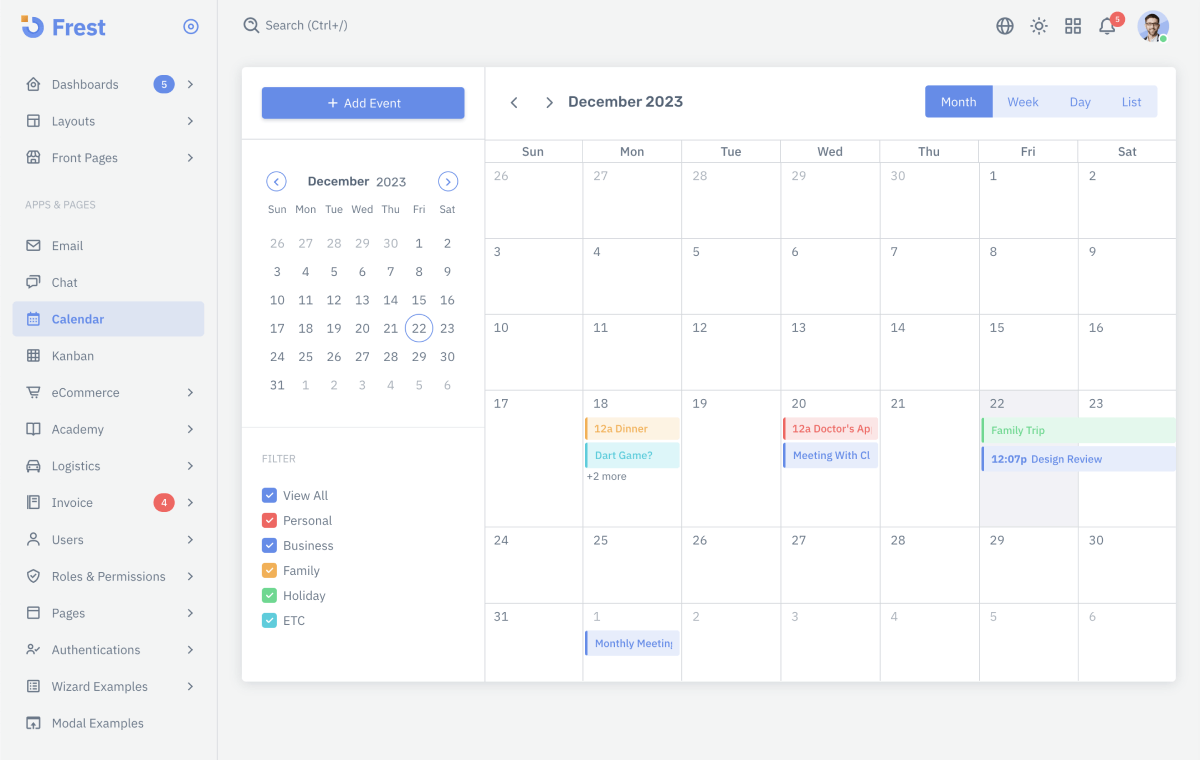 Frest-app-calendar-demo