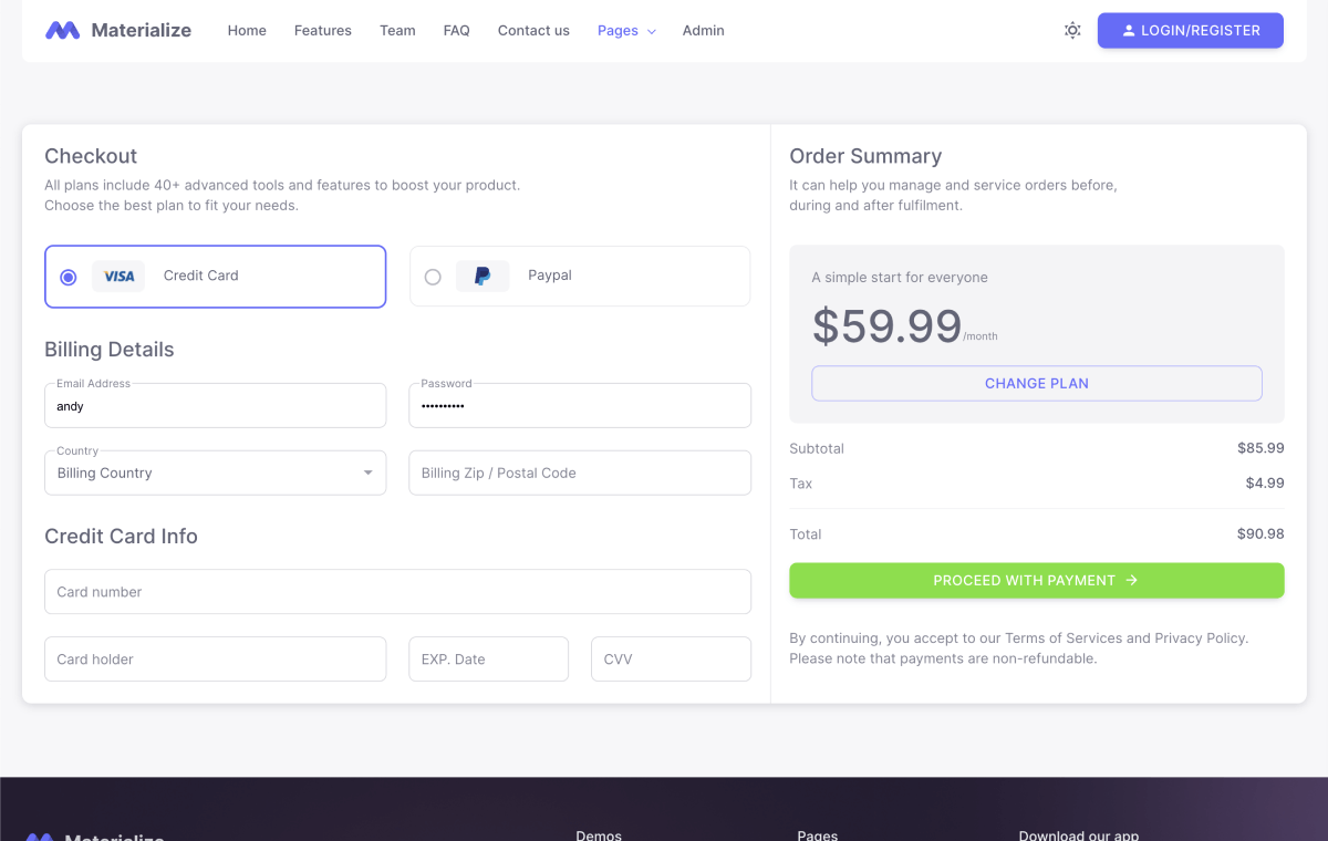 materialize-front-payment-page-demo