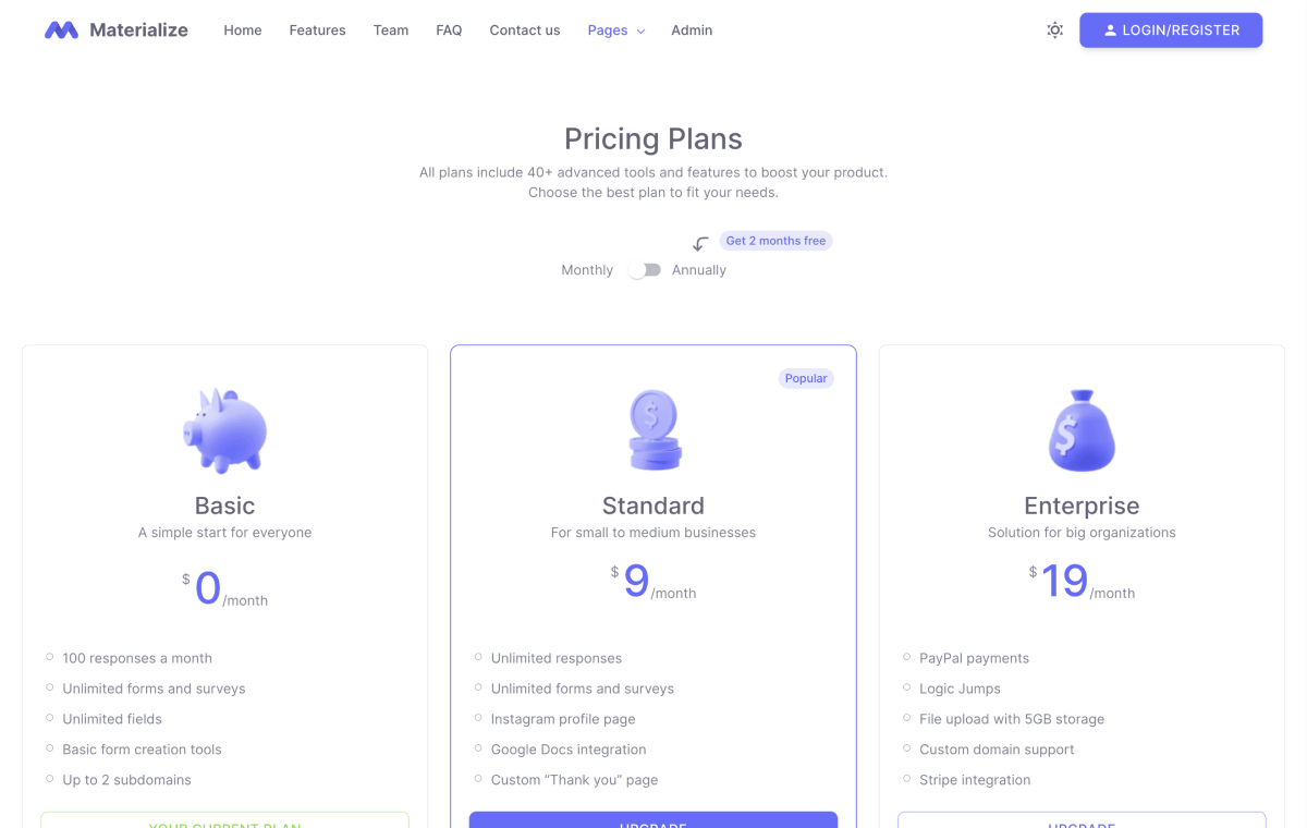 materialize-front-pricing-page-demo